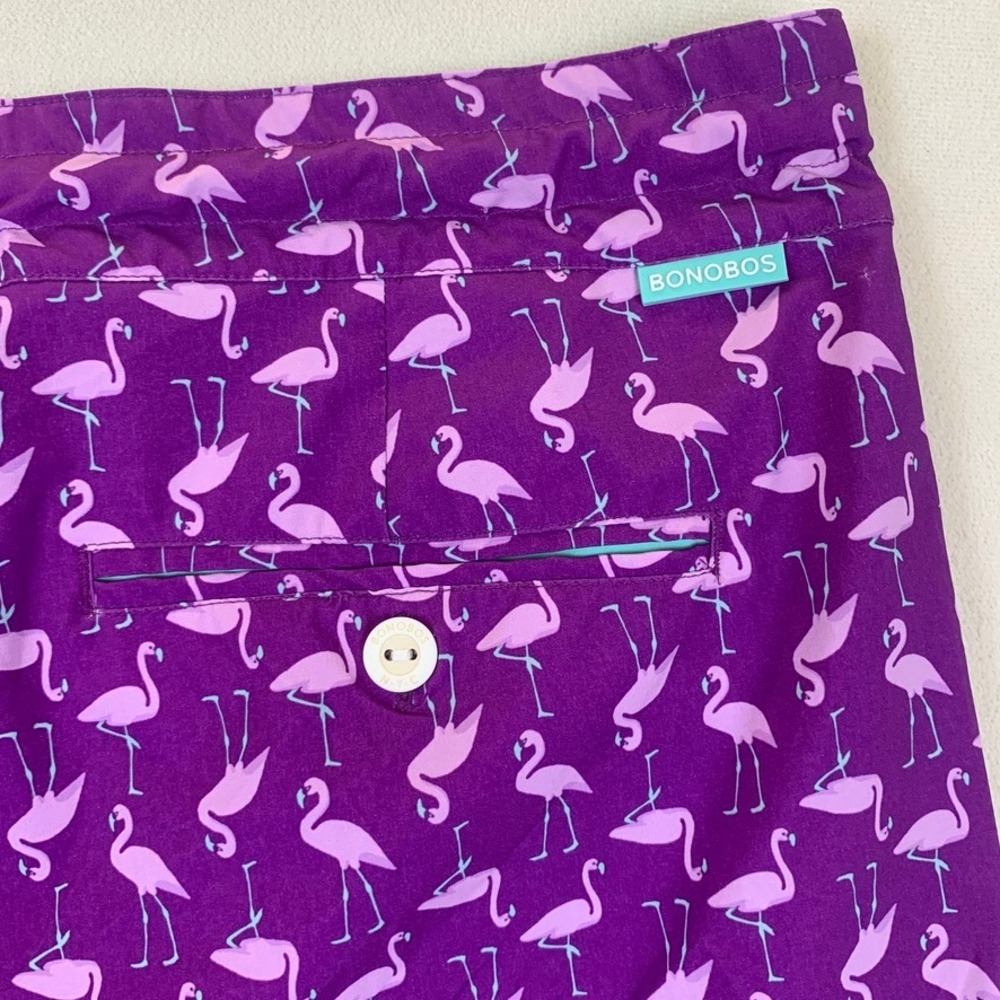 Bonobos Mens Flamingo‎ Print Swim Trunks Purple 9 Inch Inseam Size 34 - Picture 9 of 9